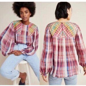 Anthropologie, Bl^ink London Miranda Peasant, Rainbow, Oversized, Flowy Blouse